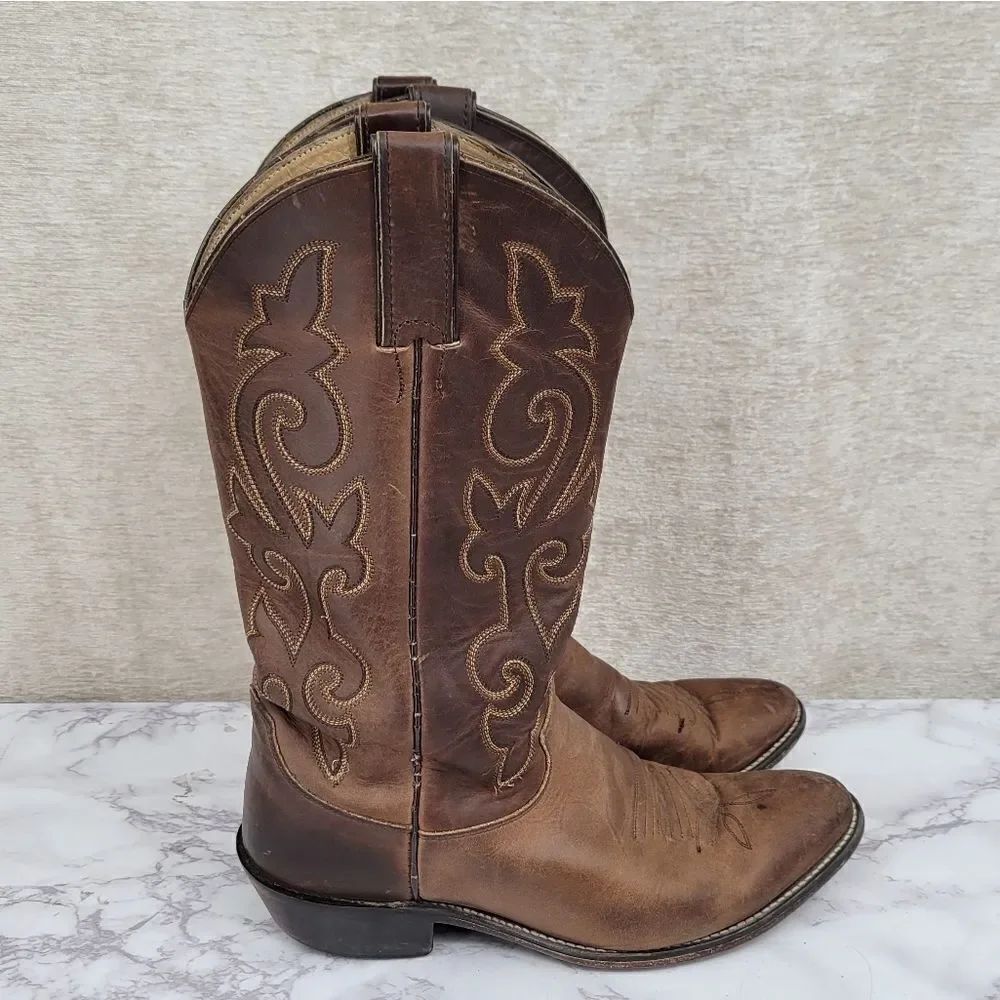 Justin Boots 2253 Buck Bay Apache Brown Western Cowboy Boots Leather Men's 8